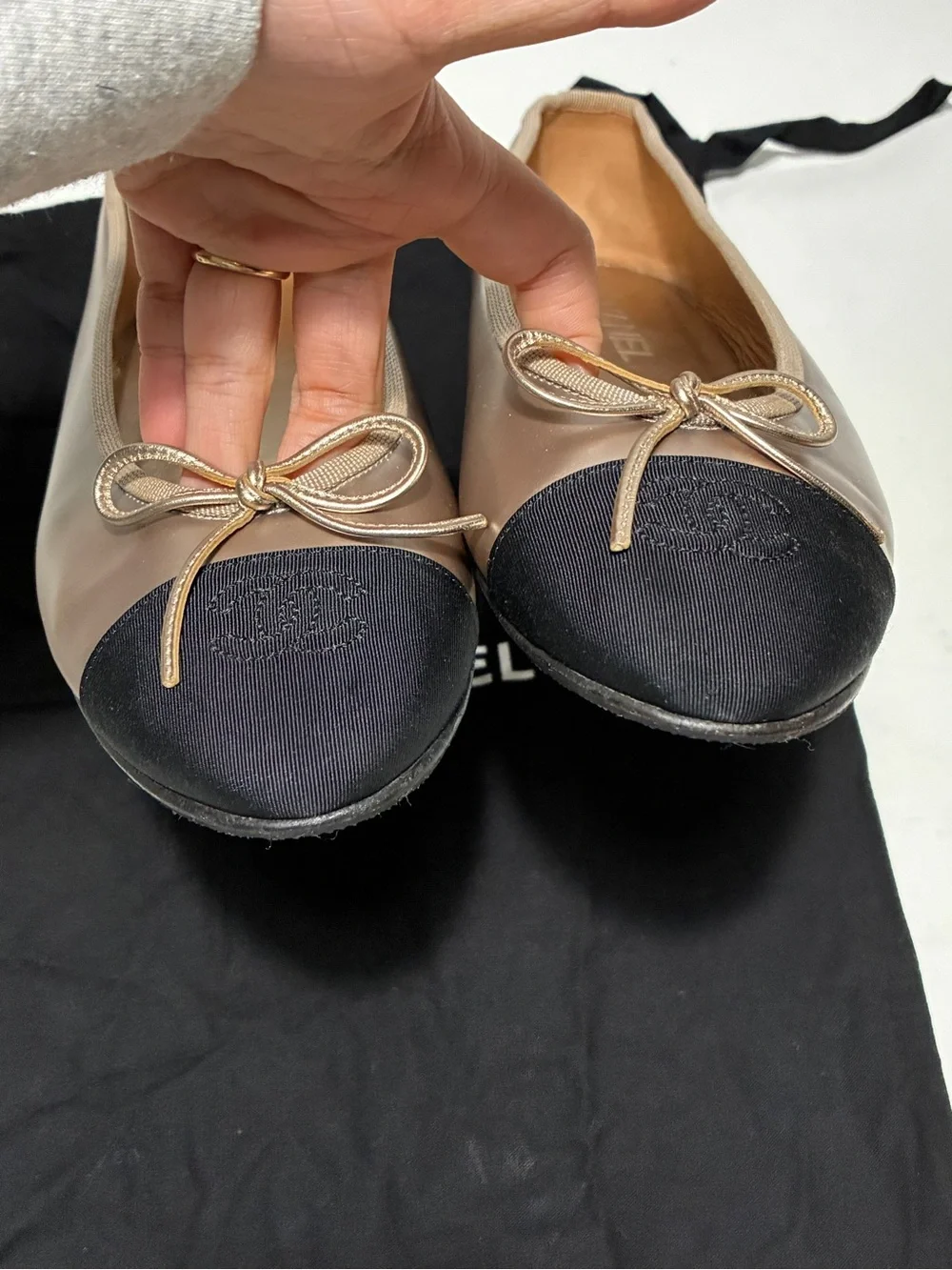 Chanel Two-Tone Ballet Flats in champagne gold and Black